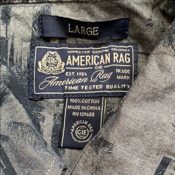 American Rag Blue Palm Tree Button Down Size L - Picture 4 of 6